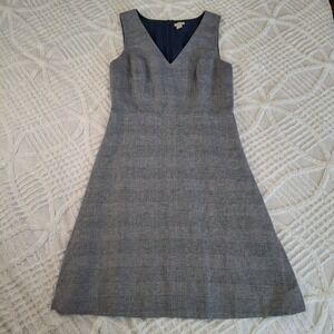 J.Crew Grey Glen Plaid V-Neck Sleeveless A-line Dress Size 4 Lined Linen Blend